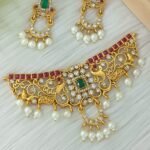 Antique Gold Peacock Choker Set with Ruby & Emerald Accents