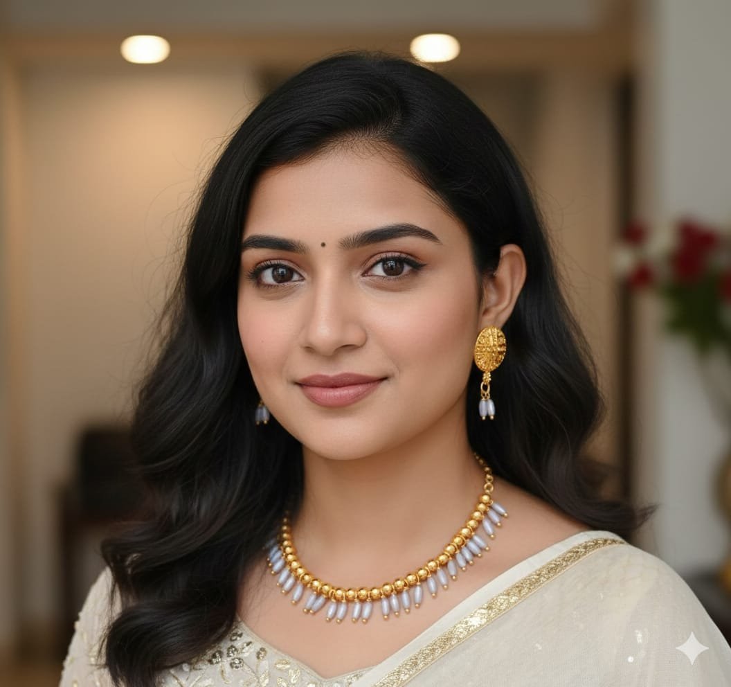 100p.jpeg গোল্ড বিডস ও স্পাইক মুক্তো যুক্ত চোকার নেকলেস সেট - Image 1