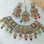 Vibrant Multicolor Navratna Bridal Choker Set with Maang Tikka