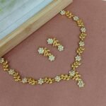Floral Vine Zircon Necklace Set with Leaf Accents