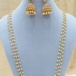 Multi-Strand Pearl Long Necklace Set with Peacock Pendant