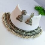 Oxidized Silver Ghungroo Choker Necklace Set with Jhumka Earrings