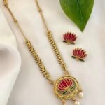 Pink Lotus Meenakari Pendant Necklace Set