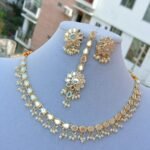 Mirror-Work (Sheesha) Choker Set with Pearl Drops & Maang Tikka
