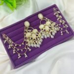 Elegant White Oval Stone Bahubali Earrings with Pearl Sahare