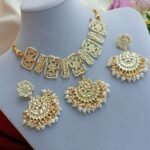Geometric Kundan Polki Choker Set with Pearl Clusters