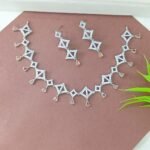 Geometric Zircon Necklace Set  Quartz Drops