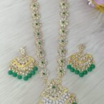 Long Kundan Polki Haram Necklace Set with Accents