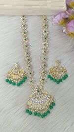 Long Kundan Polki Haram Necklace Set with Accents