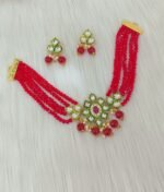 Red Crystal Beaded Choker Set with Kundan Pendant - Image 11