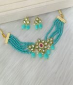 Red Crystal Beaded Choker Set with Kundan Pendant - Image 9