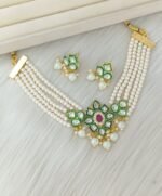 Red Crystal Beaded Choker Set with Kundan Pendant