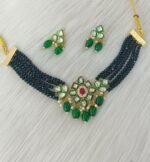 Red Crystal Beaded Choker Set with Kundan Pendant - Image 6