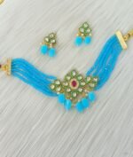 Red Crystal Beaded Choker Set with Kundan Pendant - Image 5