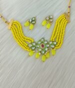 Red Crystal Beaded Choker Set with Kundan Pendant - Image 4