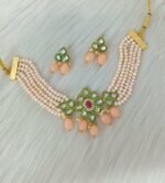 Red Crystal Beaded Choker Set with Kundan Pendant - Image 3