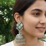Oxidized Silver Mirror-Work Long Jhumka Earrings