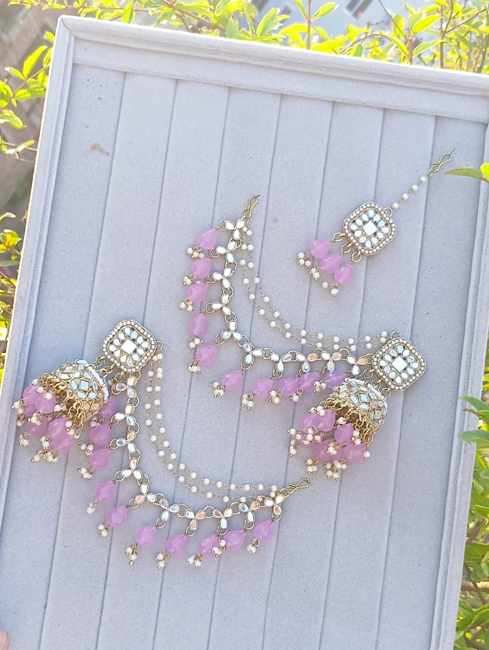 WhatsApp-Image-2025-12-27-at-23.09.52.jpeg Mirror-Work Jhumka Set with Lilac Beads & Pearl Sahara - Image 1