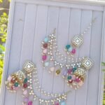 Mirror-Work Jhumka Set with Lilac Beads & Pearl Sahar