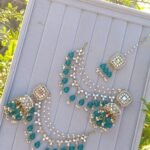 Mirror-Work Jhumka Set with Lilac Beads & Pearl Sahara