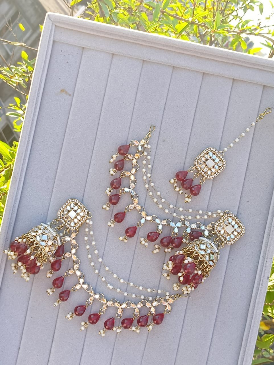 WhatsApp-Image-2025-12-27-at-23.09.57.jpeg Mirror-Work Jhumka Set with Lilac Beads & Pearl Sahara - Image 1