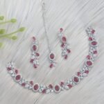 bridal jewelry set features a multi-color American Diamond necklace