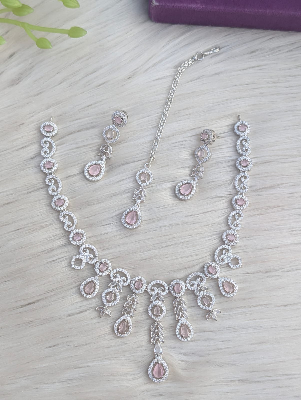 WhatsApp-Image-2026-02-13-at-18.49.45.jpeg rhodium-plated or silver-plated American diamond jewelry set, - Image 1