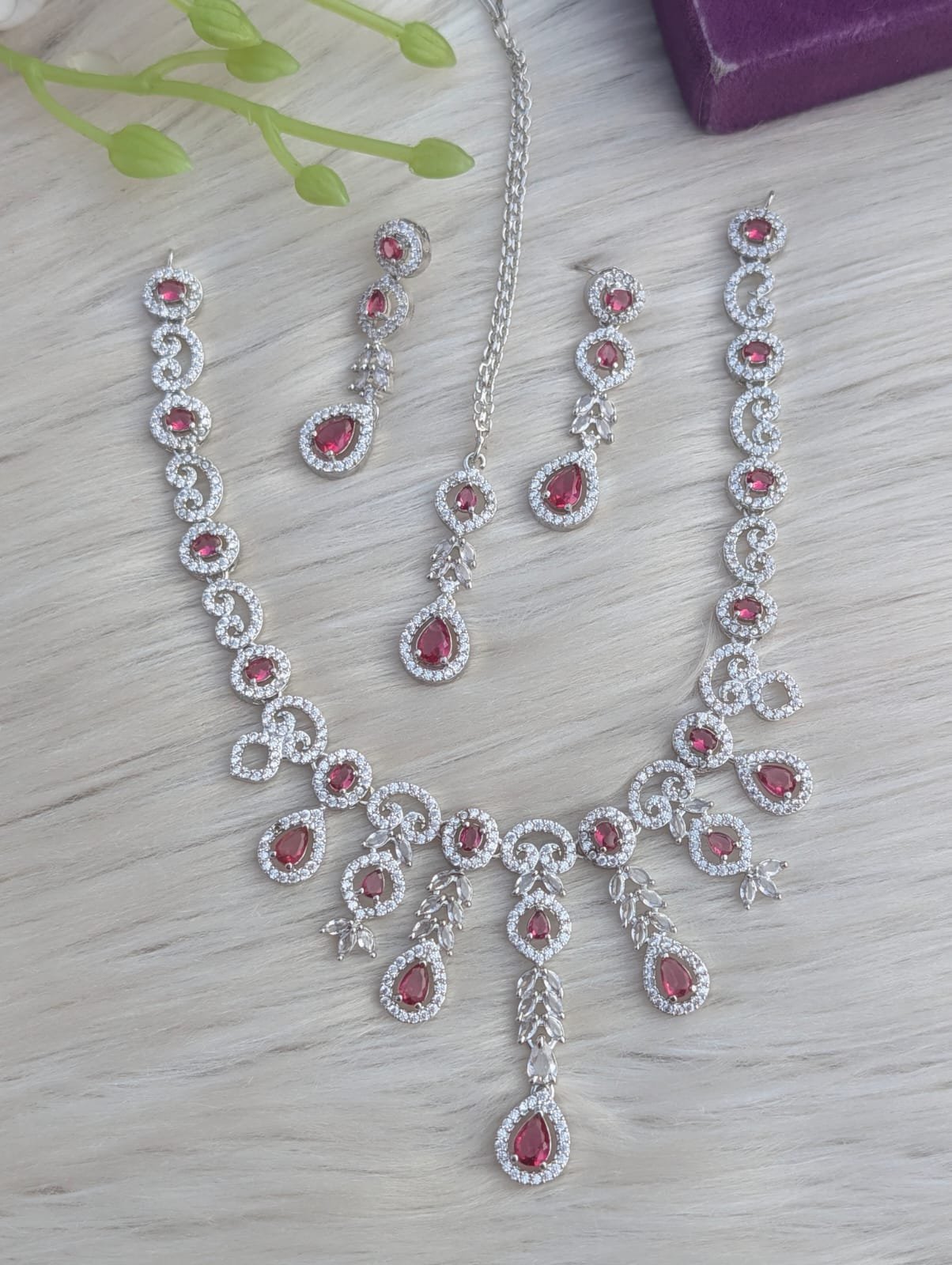 WhatsApp-Image-2026-02-13-at-18.49.46-1.jpeg rhodium-plated or silver-plated American diamond jewelry set, - Image 1