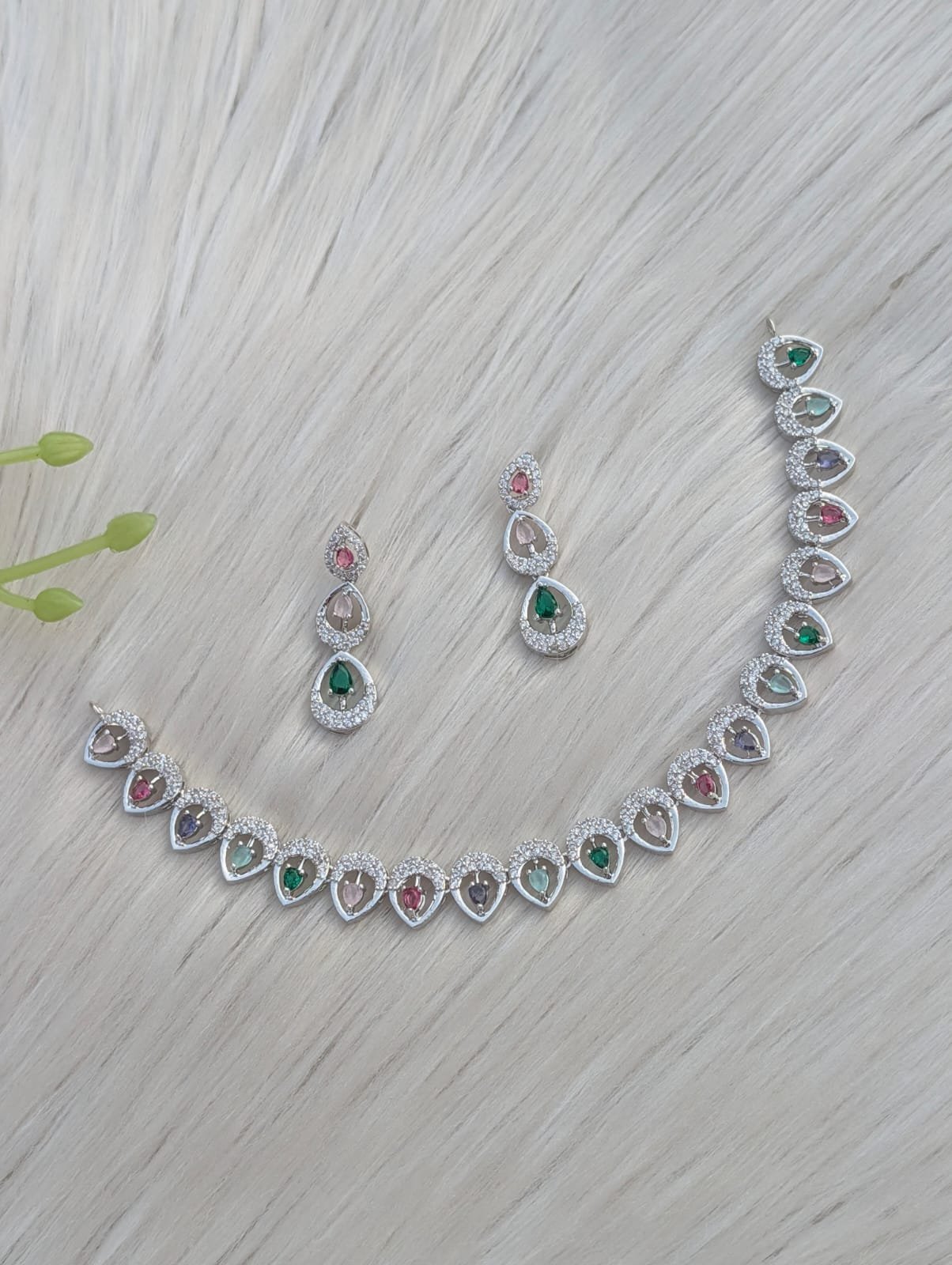 WhatsApp-Image-2026-02-13-at-18.53.28.jpeg silver-plated American diamond necklace and earring set - Image 1