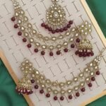 Pakistani-style mirror worked jhumka earrings and a tikli