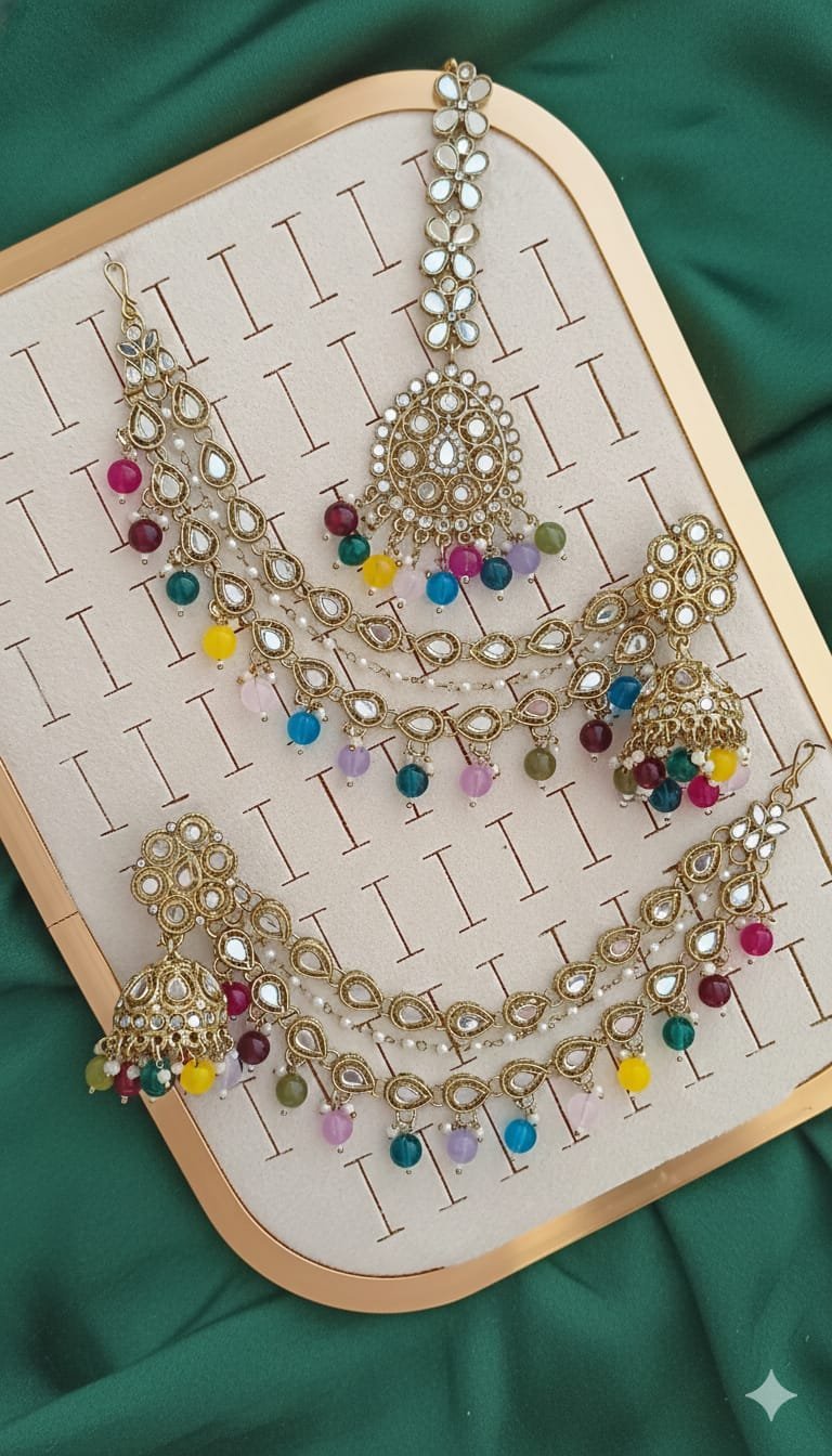 WhatsApp-Image-2026-02-15-at-14.09.07.jpeg Pakistani-style mirror worked jhumka earrings and a tikli - Image 1