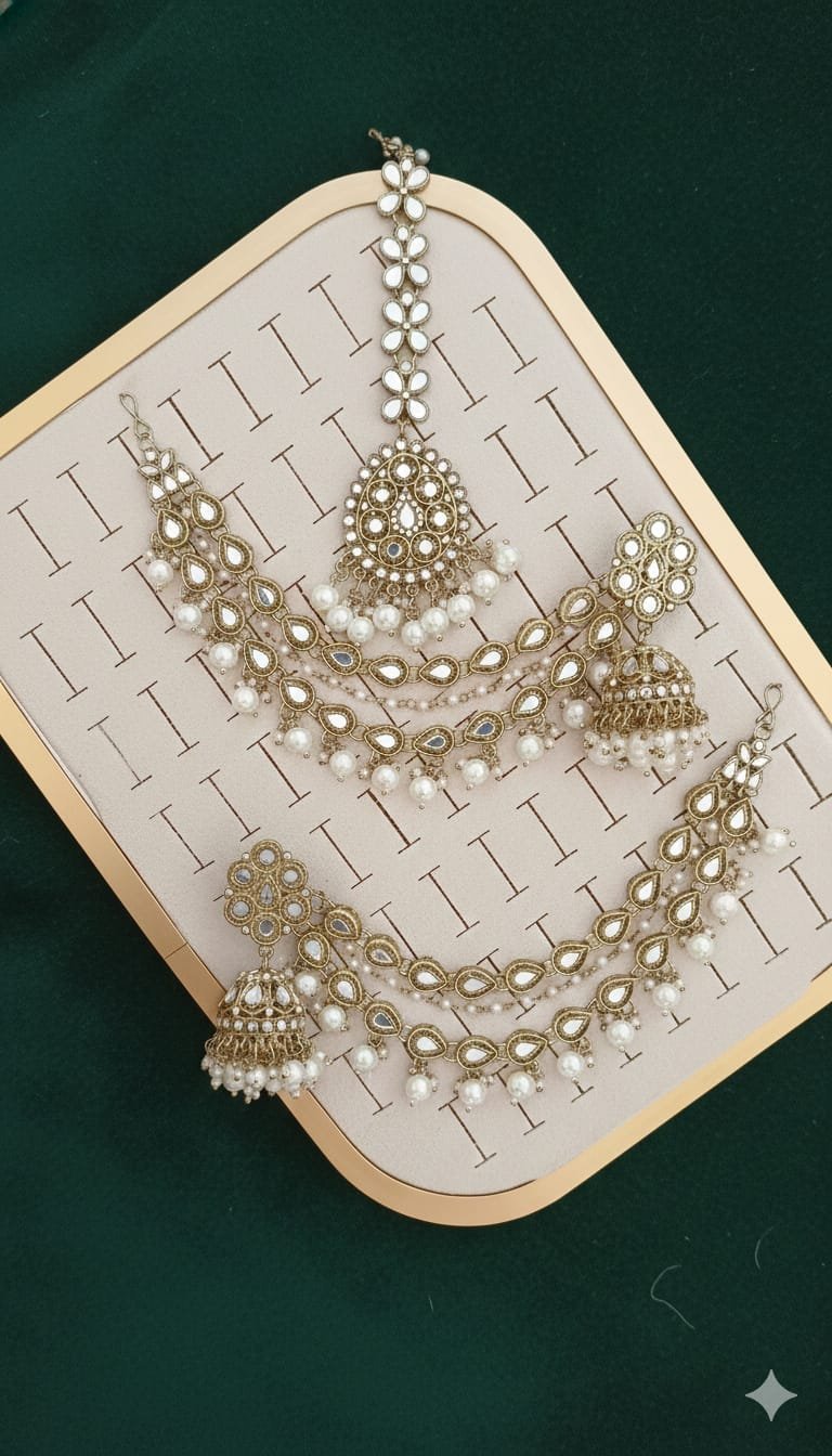 WhatsApp-Image-2026-02-15-at-14.09.09.jpeg Pakistani-style mirror worked jhumka earrings and a tikli - Image 1