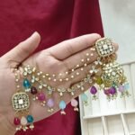 multicolor kundan dangler earring and maang tikka set