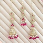 Traditional Indian Kundan & Pearl Tikka and Jhumka Earring Set