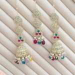Traditional Indian Kundan & Pearl Tikka and Jhumka Earring Set