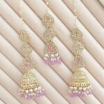 Traditional Indian Kundan & Pearl Tikka and Jhumka Earring Set