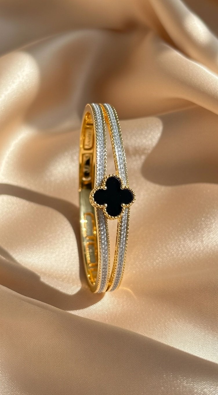 image (33) CZ by Kenneth Jay Lane bezel set Clover cuff bracelet - Image 1