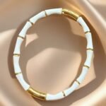 gold-plated stainless steel white bamboo bangle bracelet