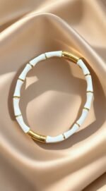 gold-plated stainless steel white bamboo bangle bracelet