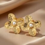 gold-plated, floral-themed stud earrings