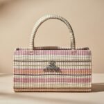 Chanel Calfskin and Raffia Small Take Away Vanity Case Bag in pink and beige.