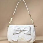 Lamsed White Bow Pearl Chain Shoulder Bag