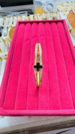 CZ by Kenneth Jay Lane bezel set Clover cuff bracelet - Image 2