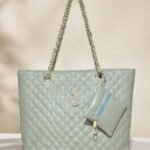 Premium Peach Diamond-Quilted Tote Bag with Elegant Scarf 