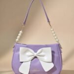 Lamsed Lilac Bow Pearl Chain Shoulder Bag