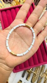 gold-plated stainless steel white bamboo bangle bracelet - Image 2