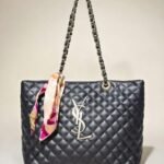 Premium Peach Diamond-Quilted Tote Bag with Elegant ''
